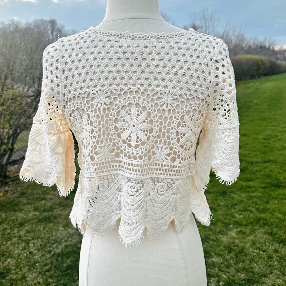 Rebellion Cream Lace Crochet Top Boho Festival Cottagecore Small - Picture 11 of 16